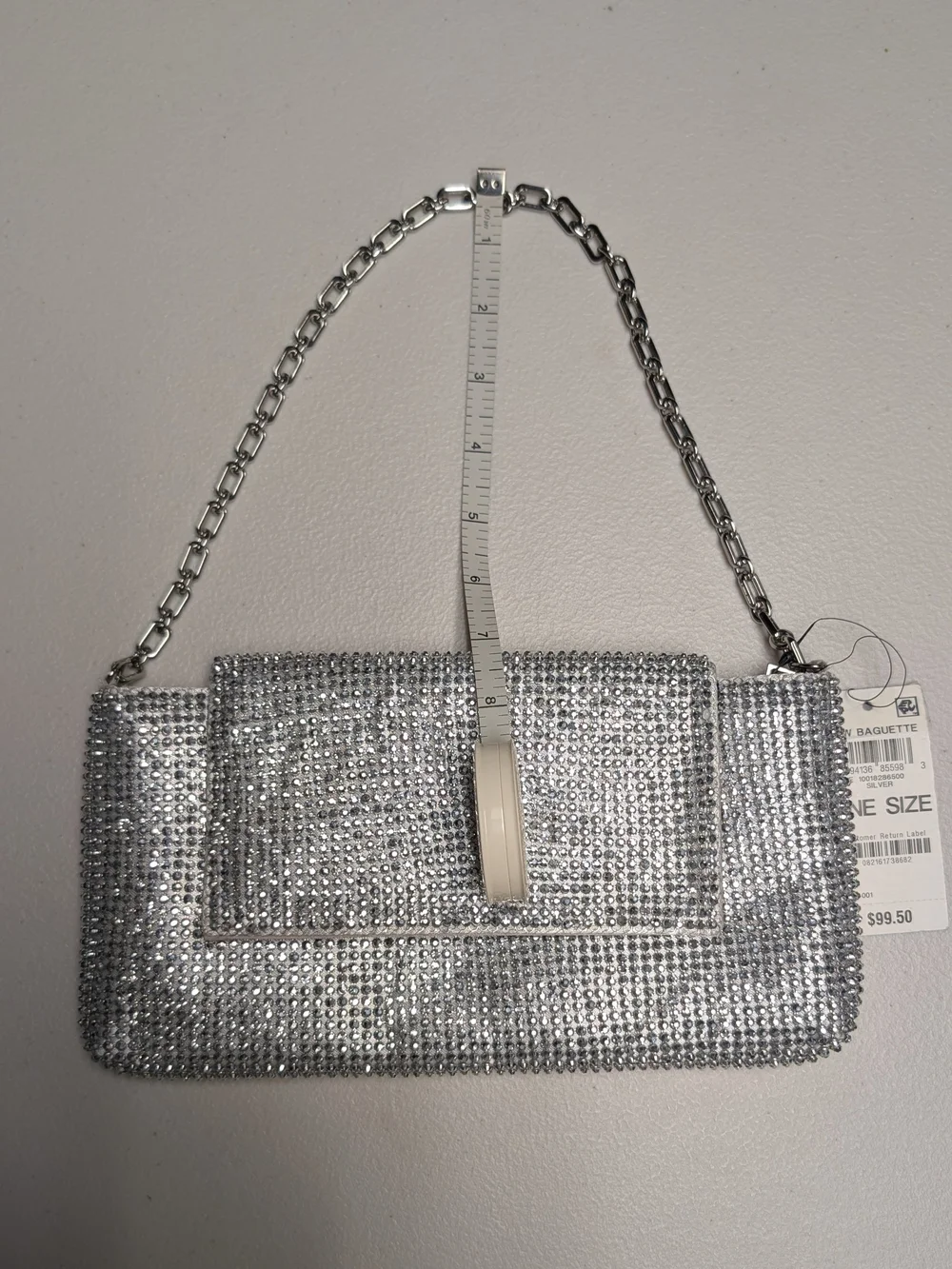 INC International Concepts Silver Crystal Rhinestone Chain Clutch